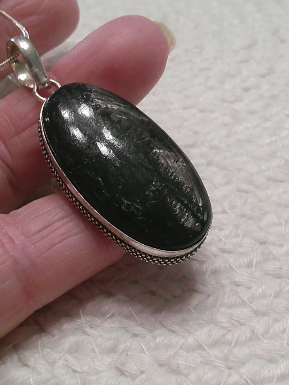 Gorgeous SILVER OBSIDIAN Handmade Sterling 925 Pendant/Chain #10F